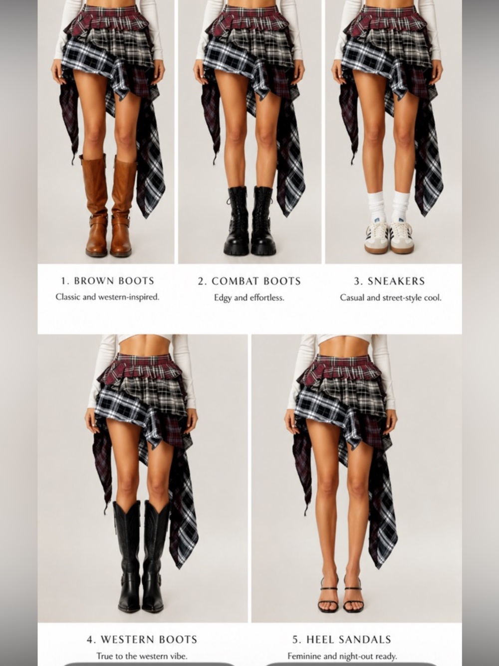 Anna-Kaci Women Asymmetric Plaid Mini Skirt with Layered Ruffle Details M - Picture 4 of 8